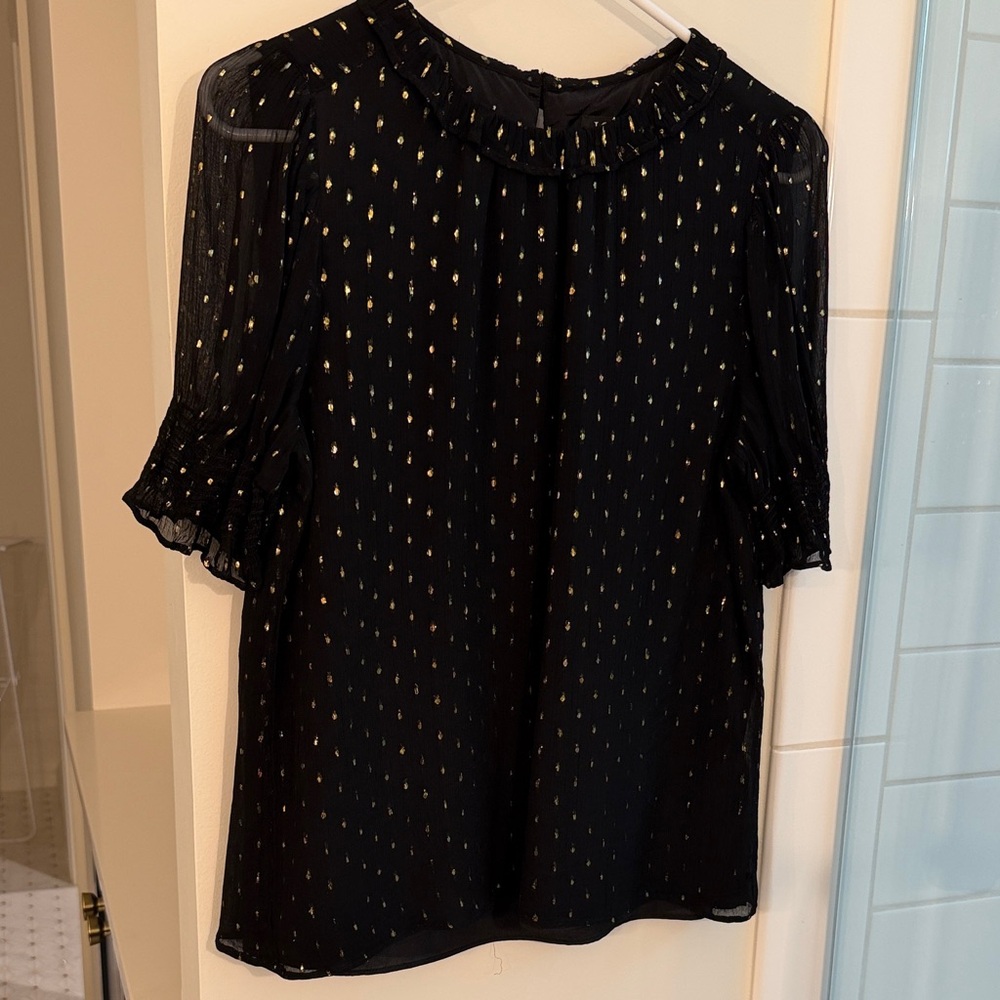 J. Crew Black Blouse with Gold Dot Detail